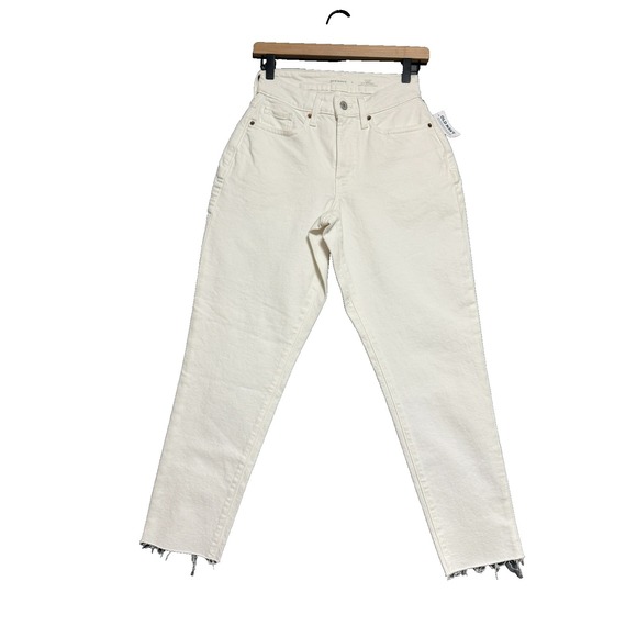 Old Navy Denim - Old Navy Curvy OG Straight Jeans Womens Sz 2 White High Rise Raw Hem Y2K Coastal